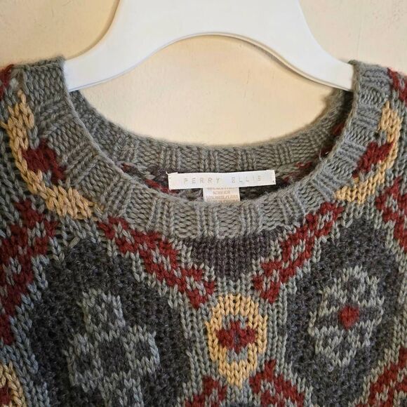 Vintage Perry Ellis Sweater Mens Size Large Burgundy Wool Tribal Knit Grunge 90s - Picture 5 of 14